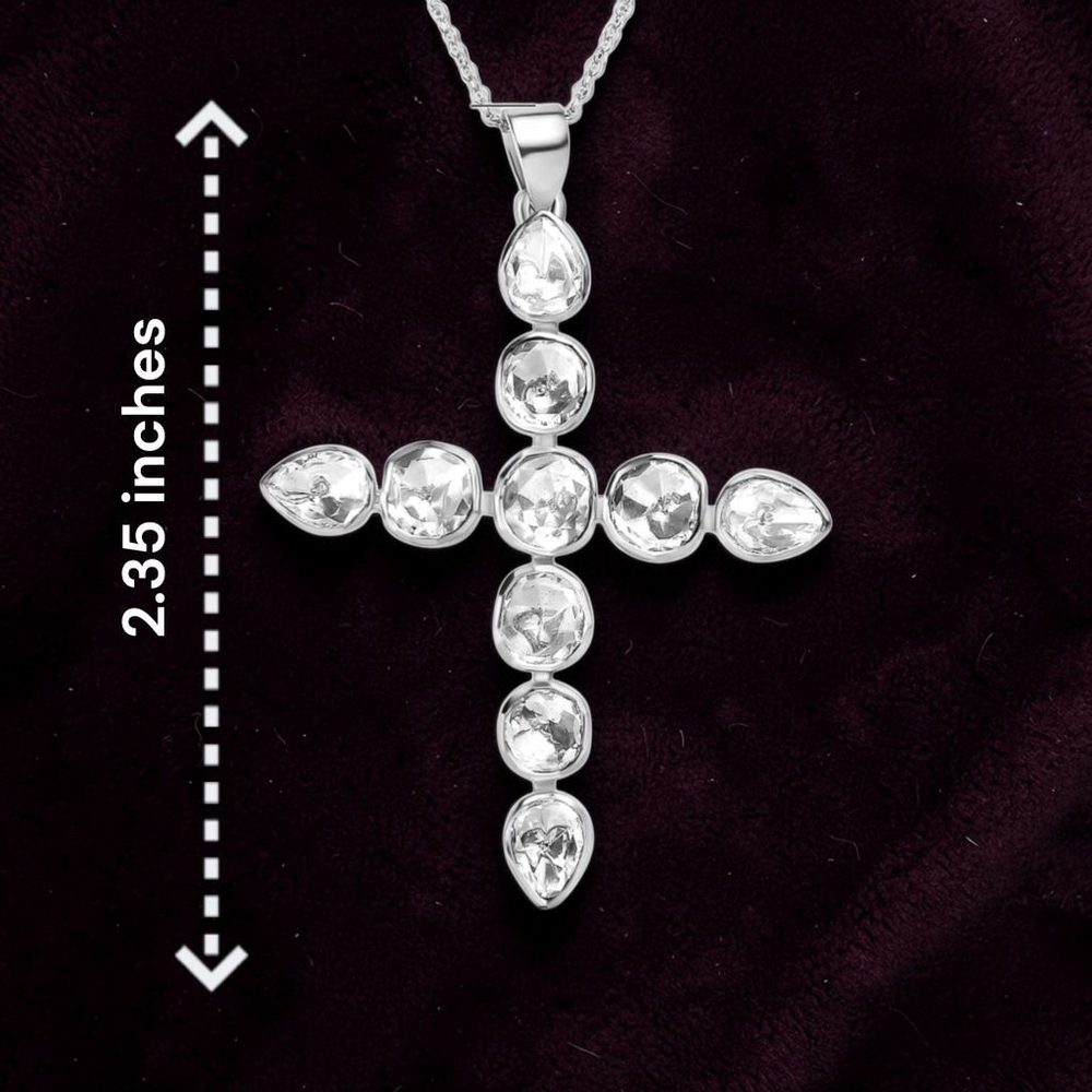 Polki Moissanite 2.75 ctw Cross Pendant Necklace 20 Inch - Picture 5 of 6